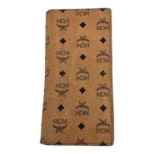 MCM Visetos Bifold Wallet Cognac Monogram Leather Card Holder ID Window